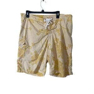 Old Navy XL Men's Butter Yellow Floral Hawaiian Tropical Board Shorts Swim Trunk